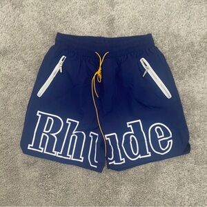Rhude Mens Swim Trunks Size Medium Navy Blue Pocket Board Shorts